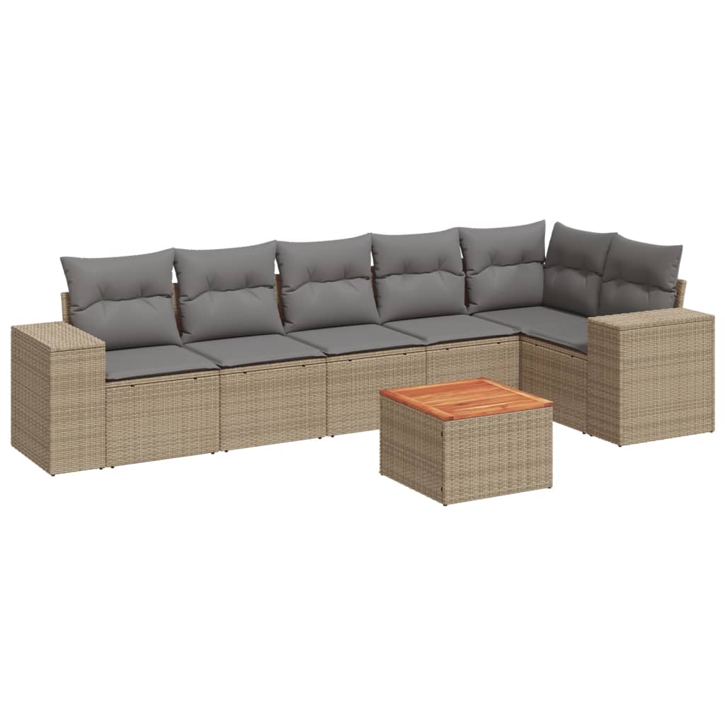 Set Divani da Giardino 7 pz con Cuscini Beige in Polyrattan 3257788