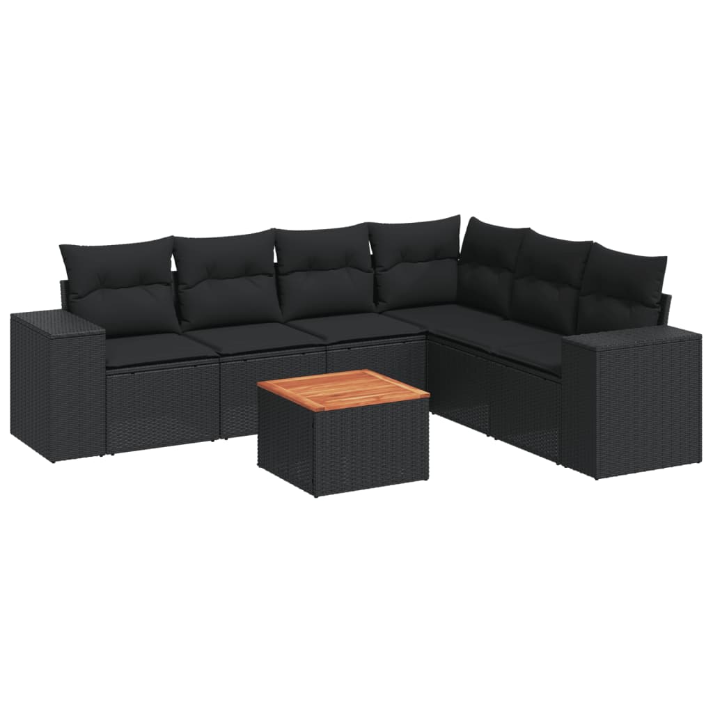 Set Divani da Giardino con Cuscini 7pz Nero Polyrattan 3257791