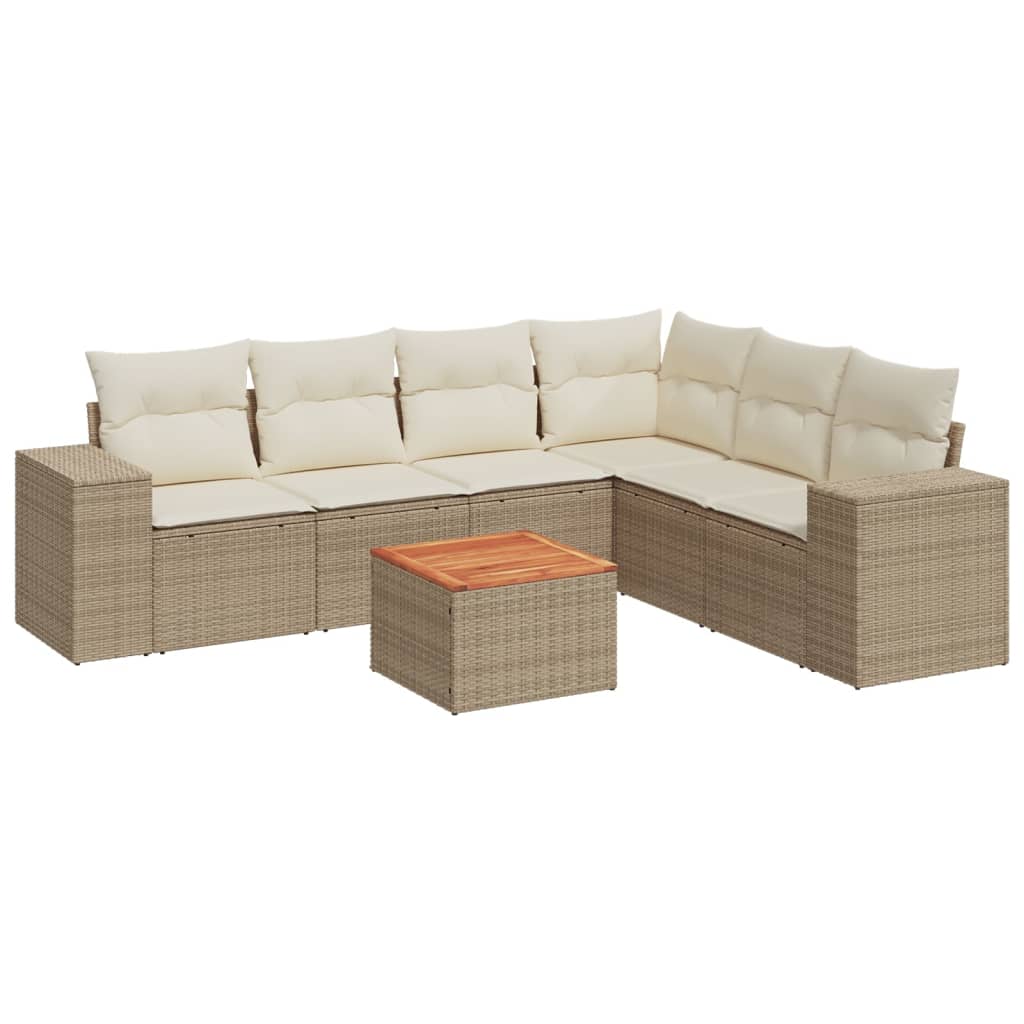 Set Divani da Giardino 7 pz con Cuscini Beige in Polyrattan