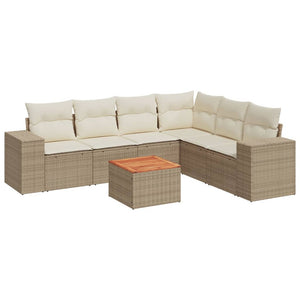Set Divani da Giardino 7 pz con Cuscini Beige in Polyrattan