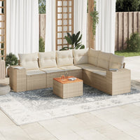 Set Divani da Giardino 7 pz con Cuscini Beige in Polyrattan