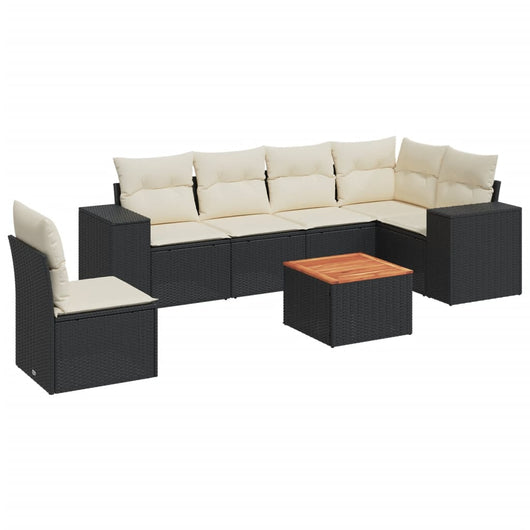 Set Divani da Giardino con Cuscini 7pz Nero Polyrattan 3257799