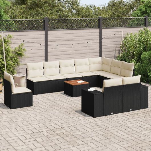 Set Divani da Giardino 11 pz con Cuscini in Polyrattan Nero