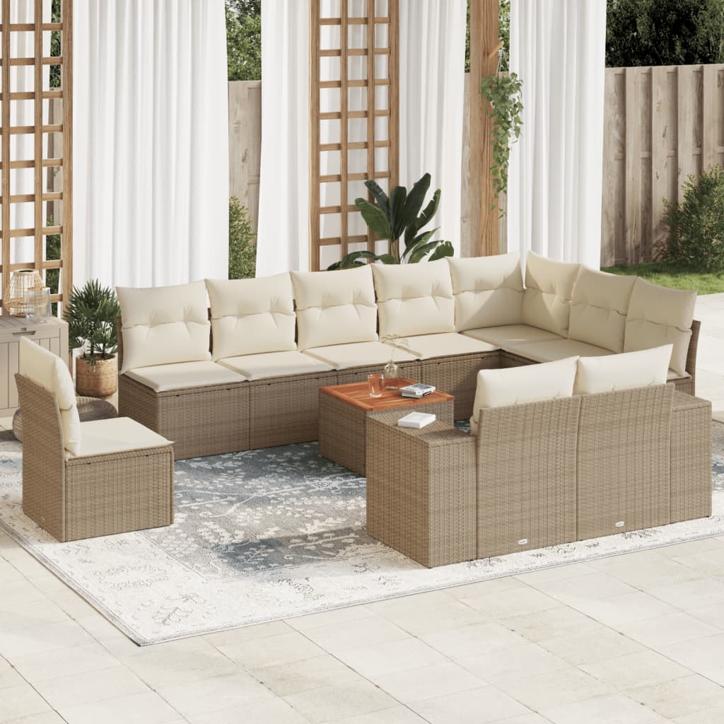 Set Divani da Giardino 11 pz con Cuscini Beige in Polyrattan 3257829