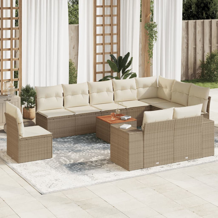 Set Divani da Giardino 11 pz con Cuscini Beige in Polyrattan 3257829