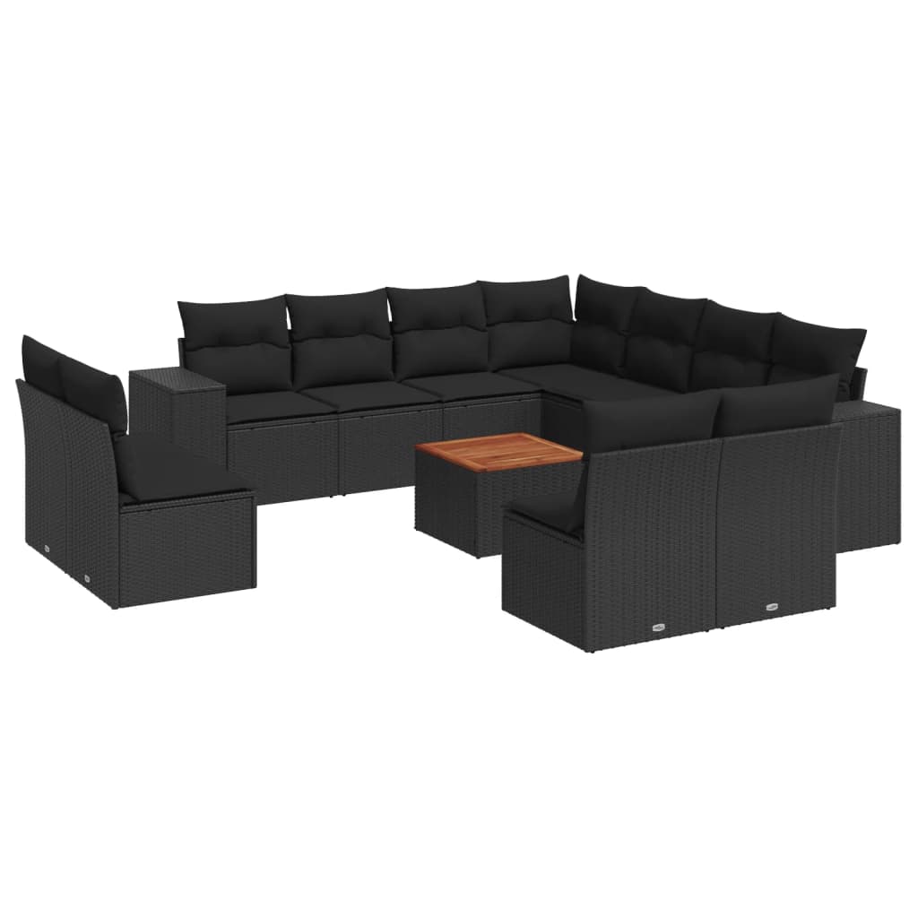 Set Divani da Giardino 12 pz con Cuscini Nero in Polyrattan