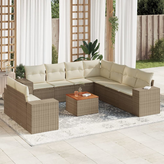 Set Divano da Giardino 10 pz con Cuscini Beige in Polyrattancod mxl 92186