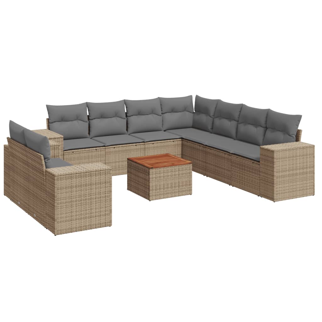 Set Divano da Giardino 10 pz con Cuscini Beige in Polyrattan