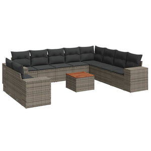 Set Divani da Giardino 11 pz con Cuscini in Polyrattan Grigio 3257852
