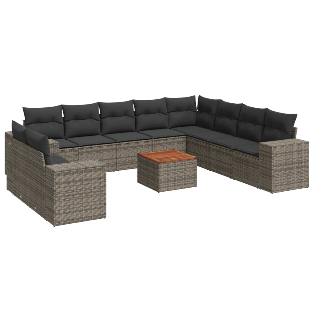 Set Divani da Giardino 11 pz con Cuscini in Polyrattan Grigio
