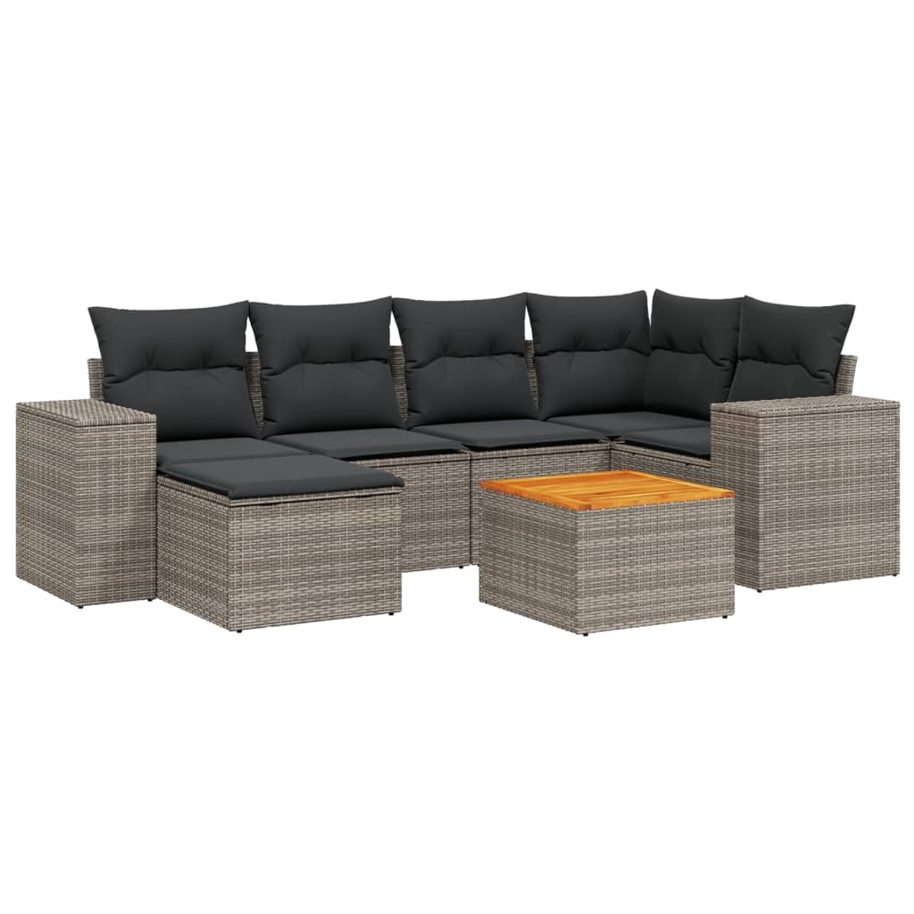 Set Divani da Giardino 7 pz con Cuscini Grigio in Polyrattan 3257880