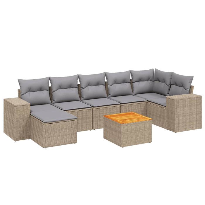 Set Divano da Giardino 8 pz con Cuscini Beige in Polyrattan