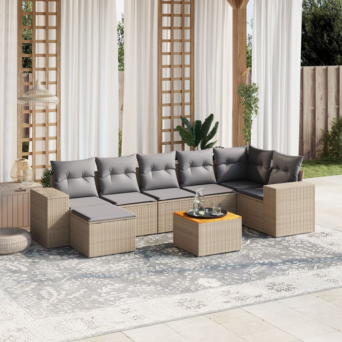 Set Divano da Giardino 8 pz con Cuscini Beige in Polyrattan