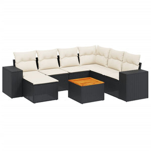 Set Divani da Giardino con Cuscini 8 pz Nero in Polyrattan