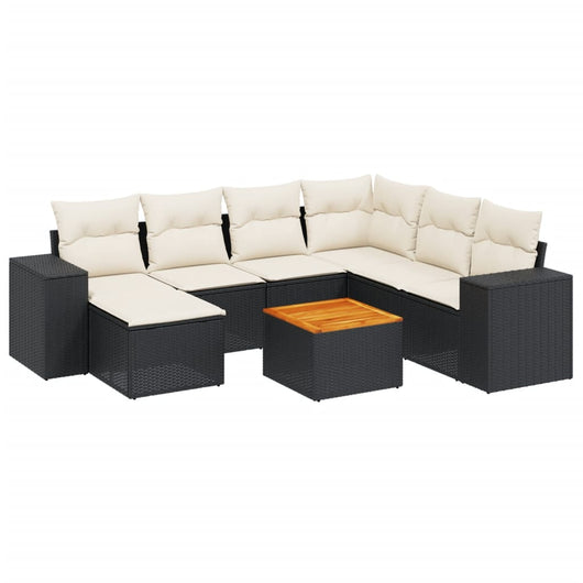 Set Divani da Giardino con Cuscini 8 pz Nero in Polyrattan
