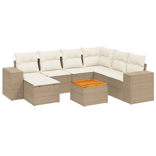 Set Divano da Giardino 8 pz con Cuscini Beige in Polyrattan