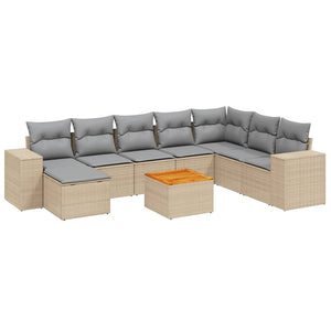 Set Divano da Giardino 9 pz con Cuscini Beige in Polyrattan