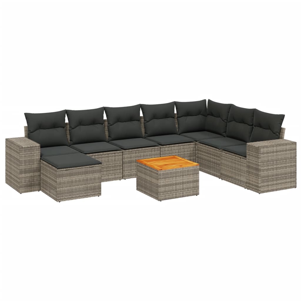 Set Divano da Giardino 9 pz con Cuscini Grigio in Polyrattan 3257915