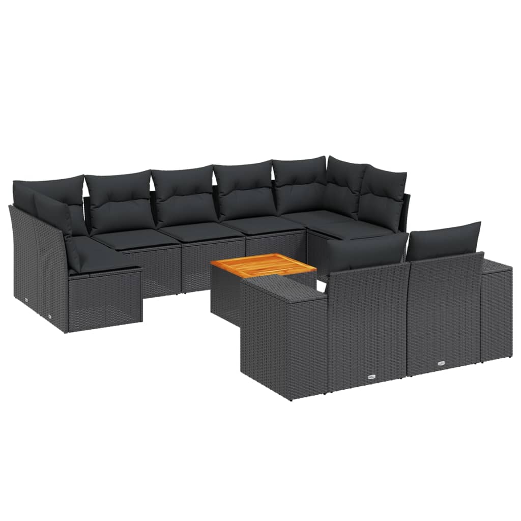 Set Divani da Giardino 10pz con Cuscini in Polyrattan Nero 3257924