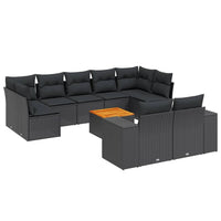 Set Divani da Giardino 10pz con Cuscini in Polyrattan Nero 3257924