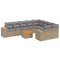 Set Divano da Giardino 10 pz con Cuscini Beige in Polyrattan