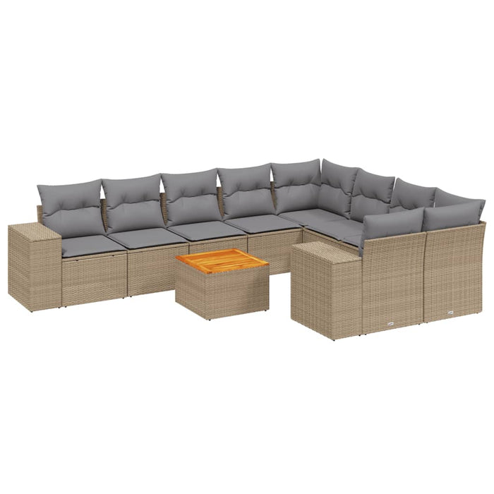 Set Divano da Giardino 10 pz con Cuscini Beige in Polyrattan