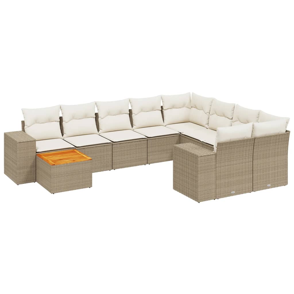 Set Divano da Giardino 10 pz con Cuscini Beige in Polyrattan 3257941