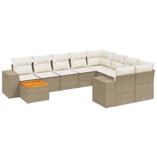 Set Divano da Giardino 10 pz con Cuscini Beige in Polyrattan 3257941