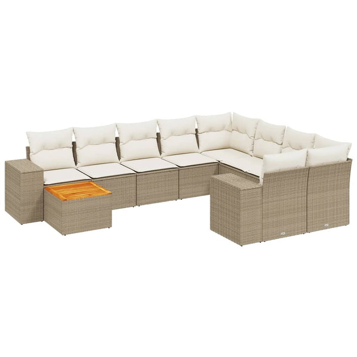 Set Divano da Giardino 10 pz con Cuscini Beige in Polyrattan 3257941