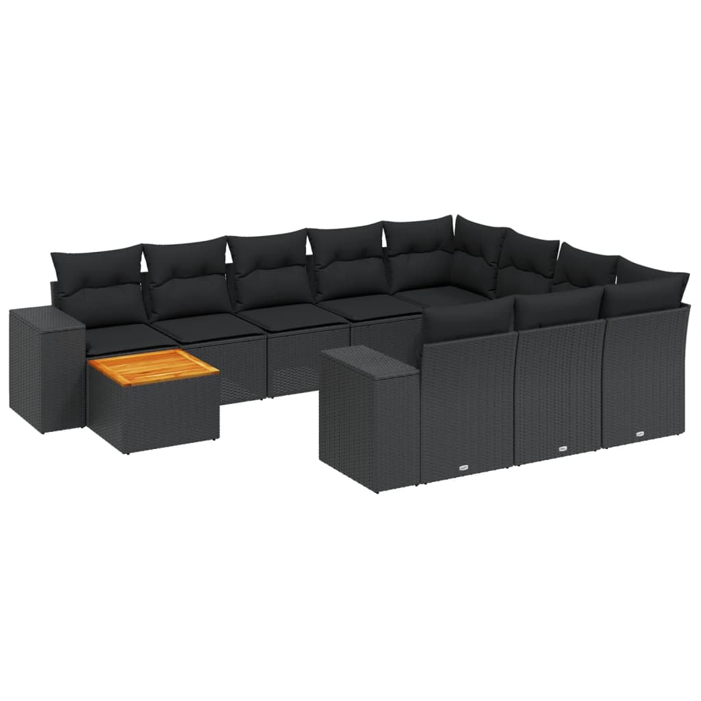 Set Divani da Giardino 11 pz con Cuscini in Polyrattan Nero 3257959