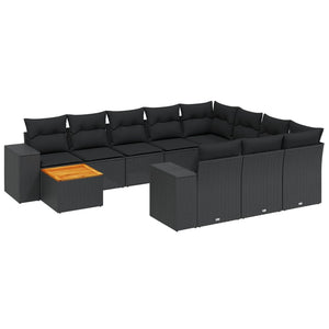 Set Divani da Giardino 11 pz con Cuscini in Polyrattan Nero 3257959