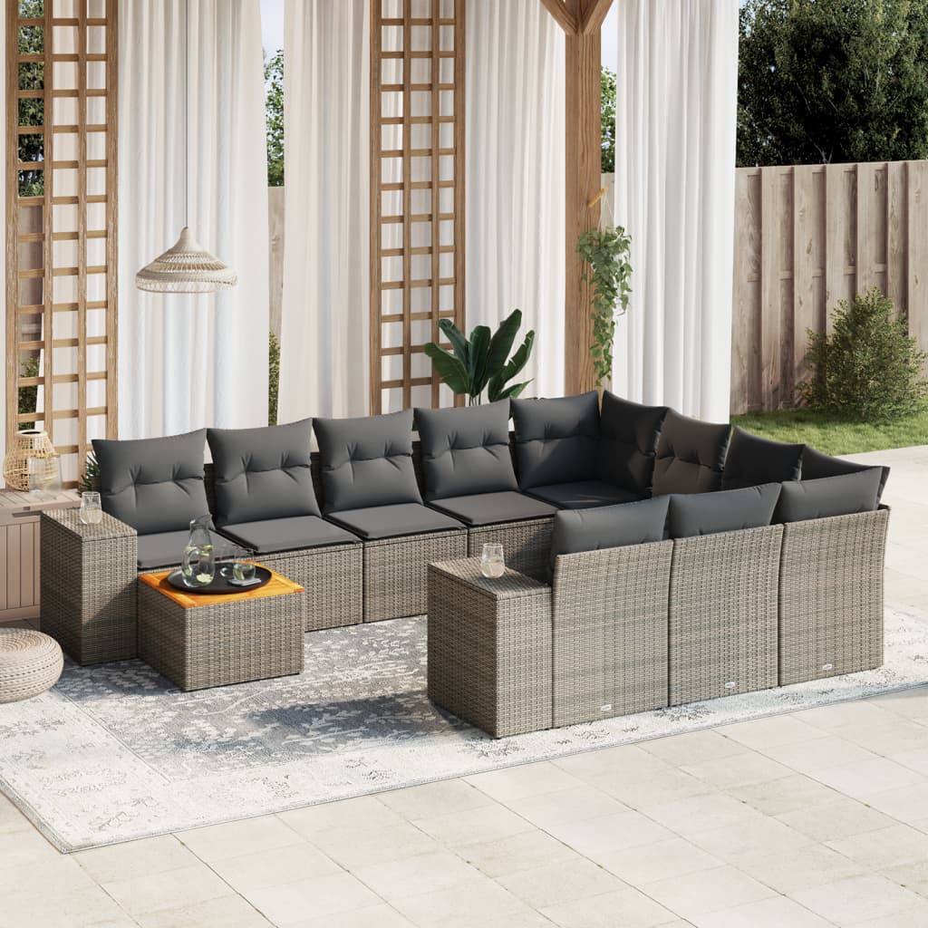 Set Divani da Giardino 11 pz con Cuscini in Polyrattan Grigio 3257964