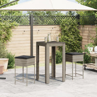 vidaXL Set Bar da Giardino 3pz con Cuscini Grigio in Polyrattan