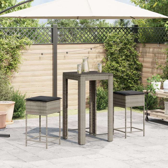 vidaXL Set Bar da Giardino 3pz con Cuscini Grigio in Polyrattan