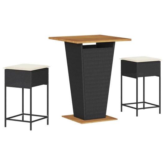 Set Bar da Giardino 3 pz con Cuscini in Polyrattan Nero 3261480