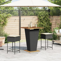 Set Bar da Giardino 3 pz con Cuscini in Polyrattan Nero