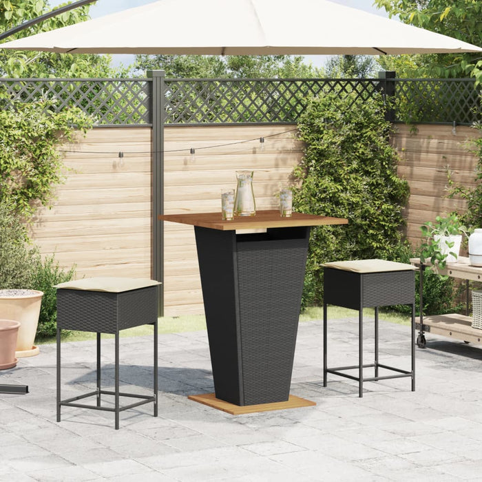 Set Bar da Giardino 3 pz con Cuscini in Polyrattan Nero