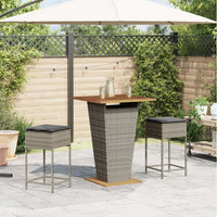 Set Bar da Giardino 3pz con Cuscini Grigio in Polyrattan