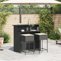 Set Bar da Giardino 3 pz con Cuscini in Polyrattan Nero 3261486