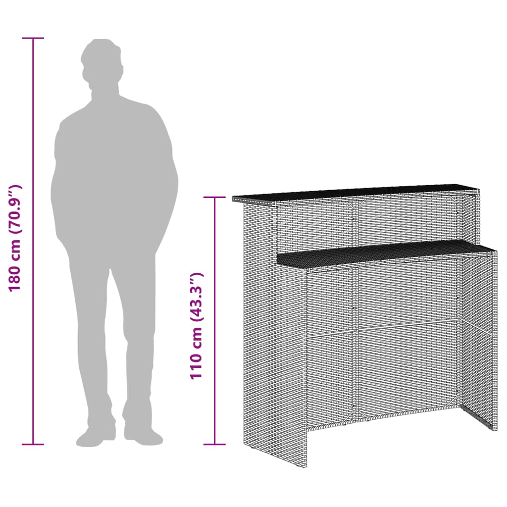 Set Bar da Giardino 3 pz con Cuscini in Polyrattan Nero 3261486