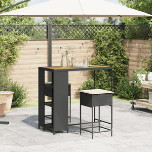 Set Bar da Giardino 3 pz con Cuscini in Polyrattan Nero 3261496