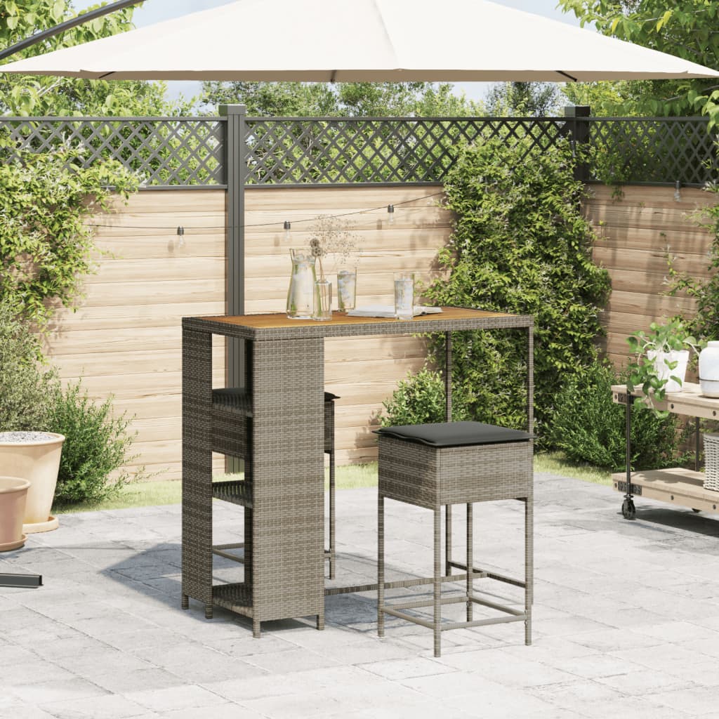 Set Bar da Giardino 3pz con Cuscini Grigio in Polyrattan 3261498