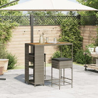 vidaXL Set Bar da Giardino 3pz con Cuscini Grigio in Polyrattan