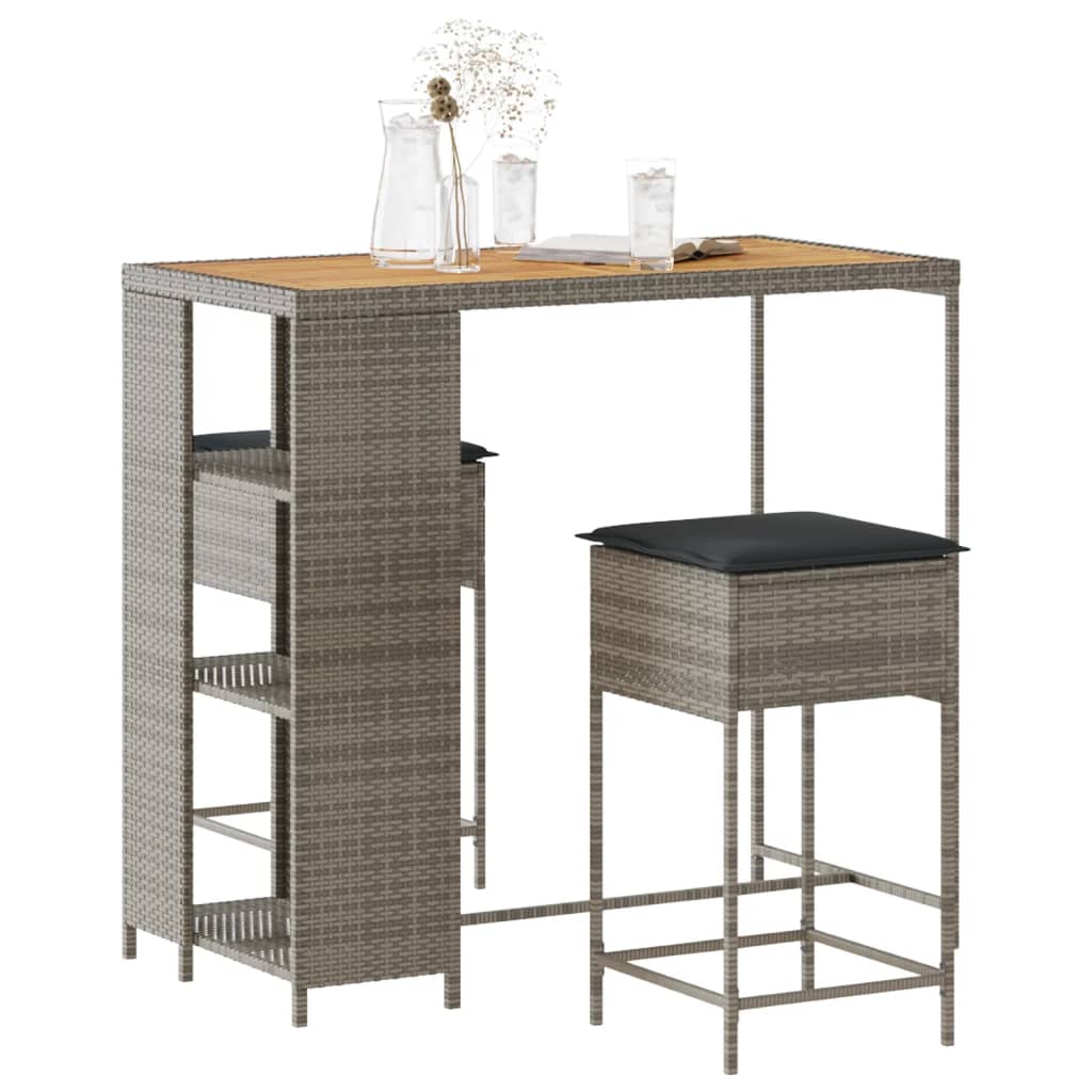 Set Bar da Giardino 3pz con Cuscini Grigio in Polyrattan 3261498