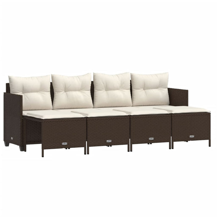 Set Divano da Giardino 5 pz con Cuscini-Sofa da Giardino-Divanetto da esterno Marrone in Polyrattan 662719