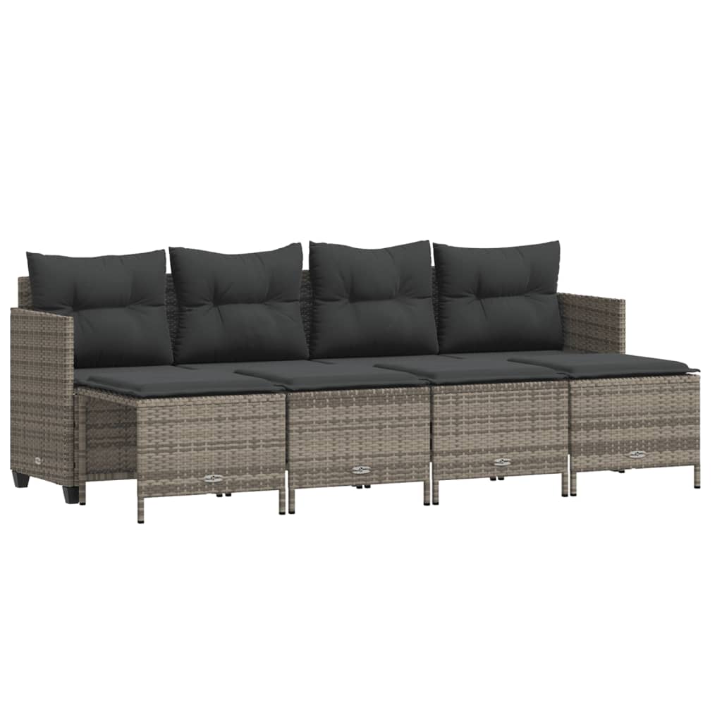 Set Divano da Giardino 5 pz con Cuscini-Sofa da Giardino-Divanetto da esterno Grigio in Polyrattan 613542