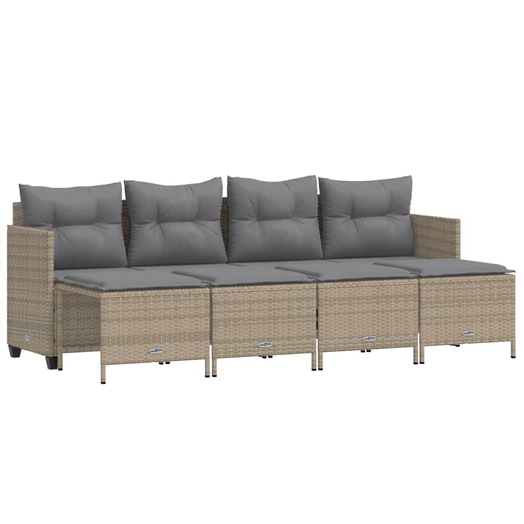 Set Divano da Giardino 5 pz con Cuscini-Sofa da Giardino-Divanetto da esterno Beige in Polyrattan 484754