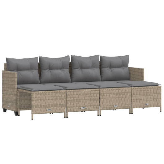 Set Divano da Giardino 5 pz con Cuscini-Sofa da Giardino-Divanetto da esterno Beige in Polyrattan 484754