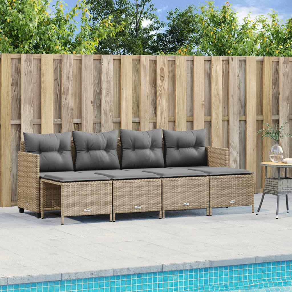 Set Divano da Giardino 5 pz con Cuscini-Sofa da Giardino-Divanetto da esterno Beige in Polyrattan 484754
