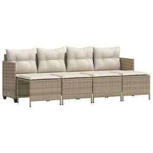 Set Divano da Giardino 5 pz con Cuscini-Sofa da Giardino-Divanetto da esterno Beige in Polyrattan 221207